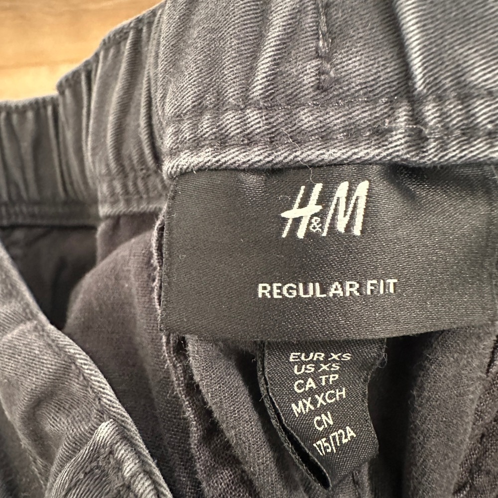 H&M Cargo Pants Men XS Regular Fit Black Cotton Twill Elastic Waist 29x27 - Picture 7 of 8